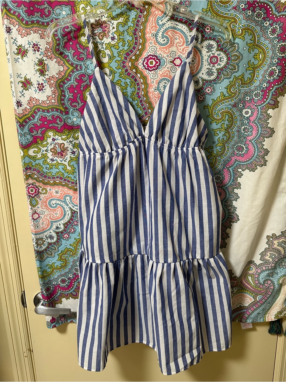 SHEIN Blue and White Striped Mini Dress